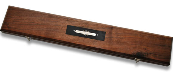 Presentation Case for 20th Wedding Anniversary cue, Black Cues Custom Crafted Cues.